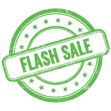 Yeşil antika lastik damgalı FLASH satış metni.