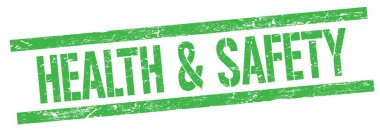 Yeşil grungy dikdörtgen mühür işareti üzerinde Sağlık & Güvenliği metni.