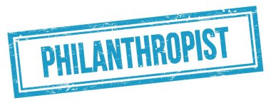 Mavi grungy vintage dikdörtgen damgalı PHILANTHROPIST metin.