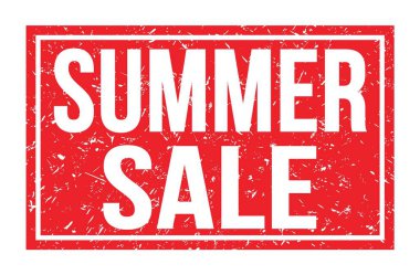 SUMMER SALE, words written on red rectangle stamp sign