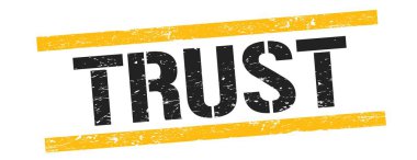TRUST text on black yellow grungy lines stamp sign.