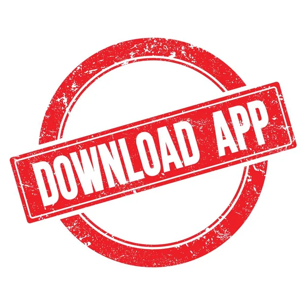 Download App Text Auf Roter Grungy Runder Vintage Marke — Stockfoto