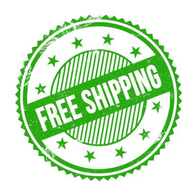 Yeşil grungy zig zag kenarları yuvarlak mühür üzerine yazılmış ücretsiz gemi metni.