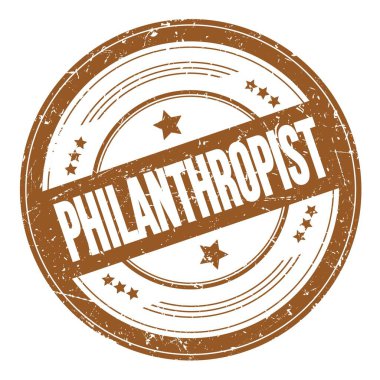 Kahverengi yuvarlak dokuma damgası üzerine PHILANTHROPIST metin.