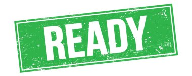 READY text on green grungy rectangle stamp sign.