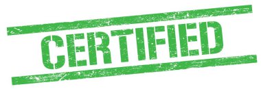 Yeşil grungy dikdörtgen mühür işareti üzerinde CERTIFIED metin.