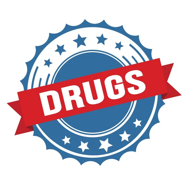 Drugs Text Red Blue Ribbon Badge Stamp — Stock Photo, Image