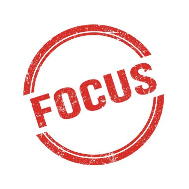Kırmızı grungy vintage yuvarlak damga üzerine yazılmış FOCUS metni.