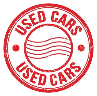 Kırmızı yuvarlak posta mührü üzerinde yazılan Kullanılmış Otomobil Kelimesi