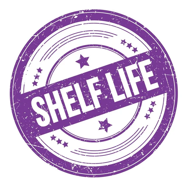 SHELF HAYAT metni menekşe çivit yuvarlak doku damgası üzerine.