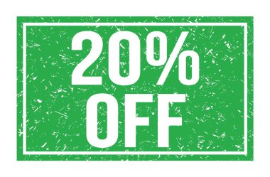 % 20 indirimli, yeşil dikdörtgen mühür işareti üzerine yazılmış kelimeler