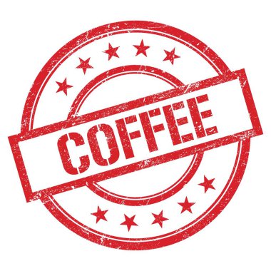 Kırmızı yuvarlak vintage kauçuk damga üzerine yazılmış kahve metni.