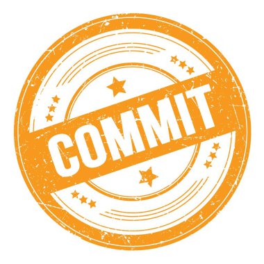 COMMIT text on orange round grungy texture stamp.