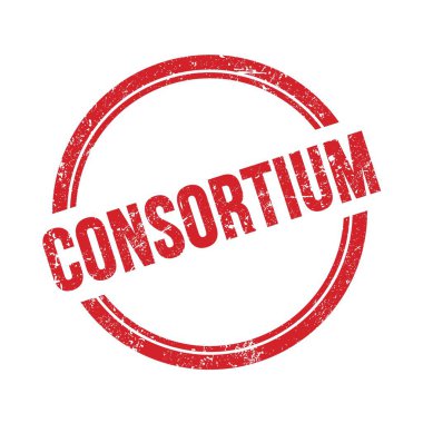 Kırmızı grungy vintage yuvarlak pul üzerine yazılmış CONSORTIUM metin.