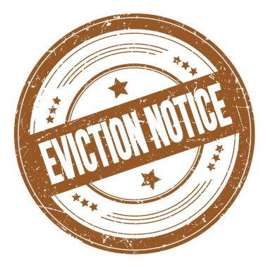 Kahverengi yuvarlak dokuma damgası üzerine EVICTION Uyarı metni.
