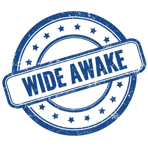WIDE Awake metin üzerinde mavi vintage grungy yuvarlak kauçuk damga.