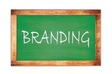 BRANDING text written on green wooden frame school blackboard.