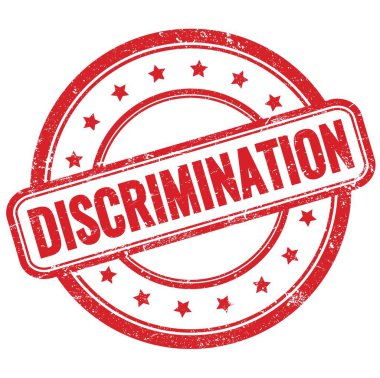 DISCRIMINATION text on red vintage grungy round rubber stamp.