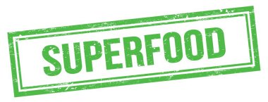 Yeşil grungy vintage dikdörtgen damgalı SUPERFOOD metni.