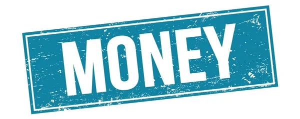 Geld Text Auf Blauem Grungy Rechteck Stempelschild — Stockfoto
