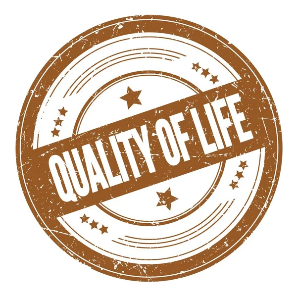 Quality Life Text Brown Grungy Texture Stamp — Fotografia de Stock