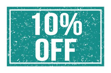 % 10 indirimli, mavi dikdörtgen mühür işareti üzerine yazılmış kelimeler