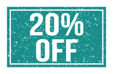 % 20 indirimli, mavi dikdörtgen mühür işareti üzerine yazılmış kelimeler