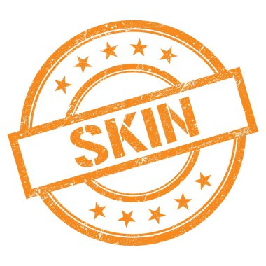 Turuncu yuvarlak vintage kauçuk damgalı SKIN metin.