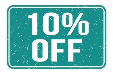 % 10 indirimli, mavi dikdörtgen mühür işareti üzerine yazılmış kelimeler