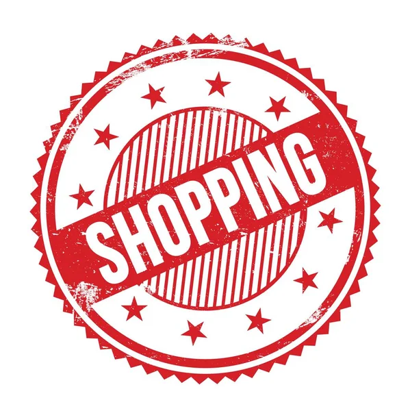 Shopping Text Written Red Grungy Zig Zag Borders Stamp — Stockfoto