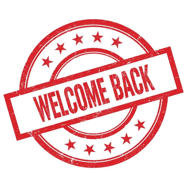 Kırmızı, yuvarlak, lastik damgalı hoş geldin mesajı..