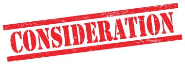 Kırmızı grungy dikdörtgen vintage damga üzerinde CONSIDERATION metin.