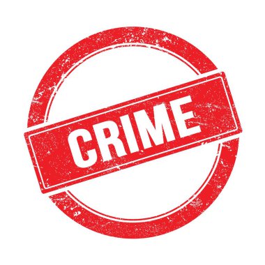 CRIME text on red grungy round vintage stamp.