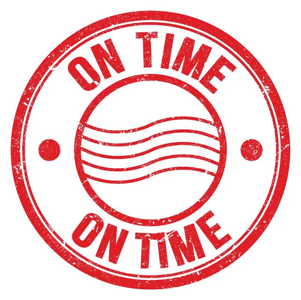 ON TIME kelimesi kırmızı yuvarlak posta pulu işareti üzerine yazılmış