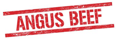 Kırmızı grungy dikdörtgen damgalı ANGUS BEEF metni.