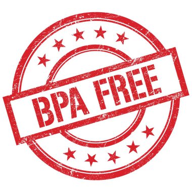 Kırmızı, yuvarlak, lastik damgalı BPA özgür metni.
