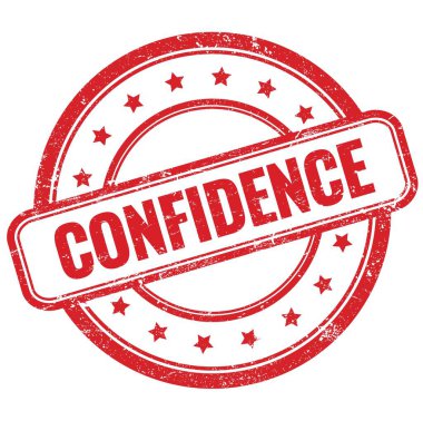 CONFIDENCE text on red vintage grungy round rubber stamp.