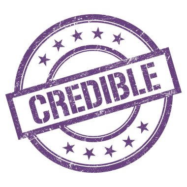 Mor menekşe üzerine yazılmış CREDIBLE metin eski model lastik damga.