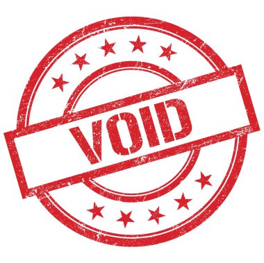 Kırmızı yuvarlak kauçuk damgalı VOID metni.