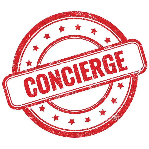 Kırmızı, eski, pasaklı, yuvarlak, lastik damga üzerine KONSERGE metin.