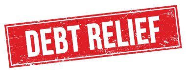 Kırmızı grungy dikdörtgen damga işareti üzerinde DEBT RELIEF metin.