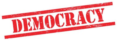 Kırmızı grungy dikdörtgen vintage damga üzerindeki DEMOCRACY metin.