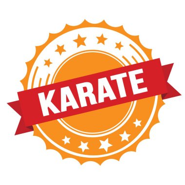 Kırmızı turuncu rozet damgalı Karate metni.