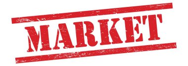 Kırmızı grungy vintage kauçuk damga üzerine MARKET metni.