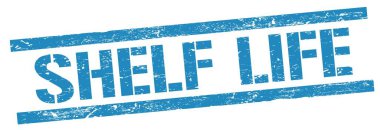 SHELF HAYAT metni mavi grungy dikdörtgen mühür işareti üzerine.