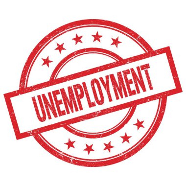 UNEMPLOYMENT kırmızı yuvarlak vintage kauçuk damga üzerine yazılmış metin.