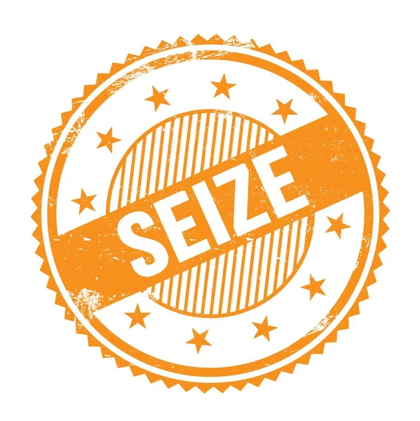 Seize Text Written Orange Grungy Zig Zag Borders Stamp — Stockfoto