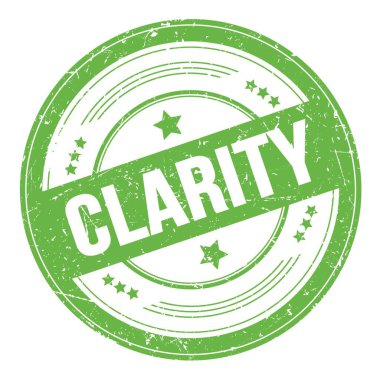 Yeşil yuvarlak grungy doku damgası üzerine CLARITY metin.