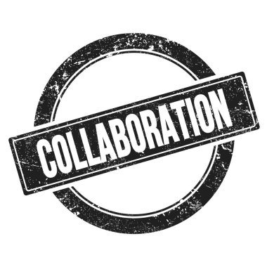 Siyah yuvarlak vintage damga üzerine COLLABORATION metin.