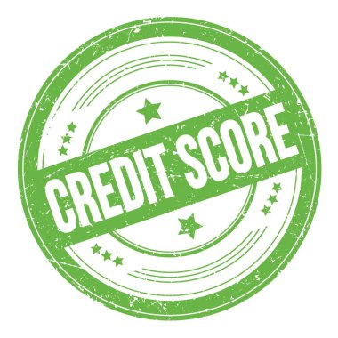 Yeşil yuvarlak grungy desen damgası üzerine CREDIT skor metni.